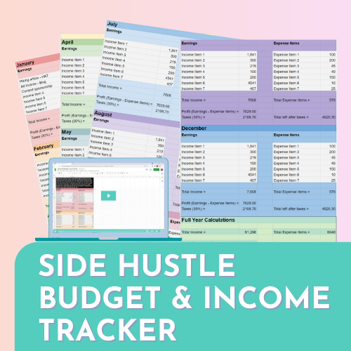Income Tracker Bundle: Side Hustle Budget & Income Tracking Spreadsheet